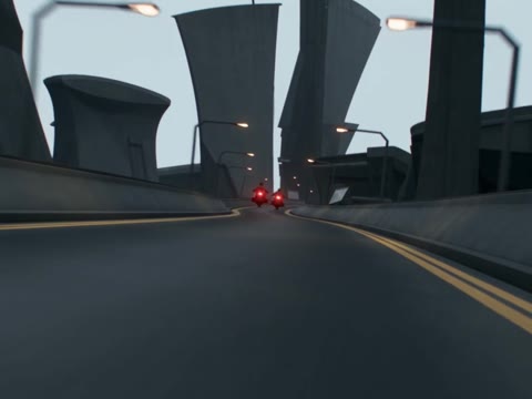 Crazy Frog Chase AI ending with red lights receding along an empty futuristic road