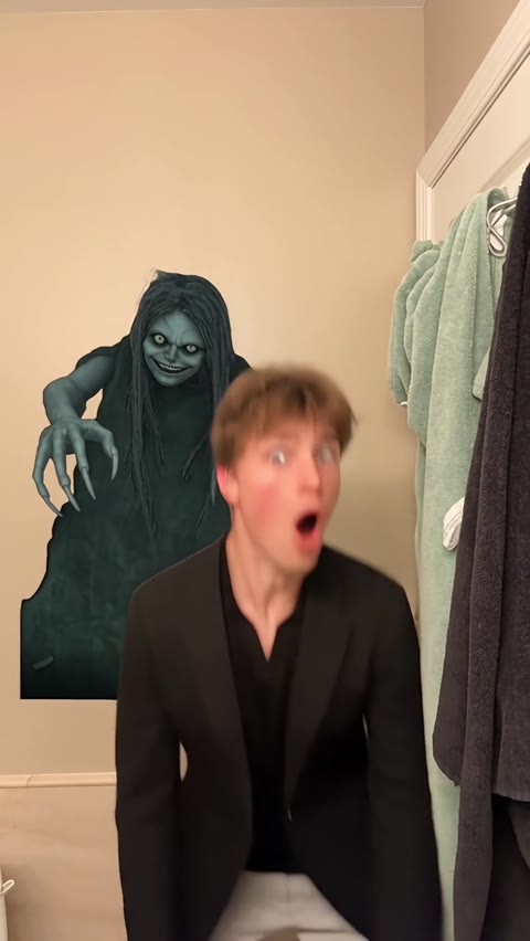 Ghost Filter Prank closing with the man opening his mouth and the ghost behind him