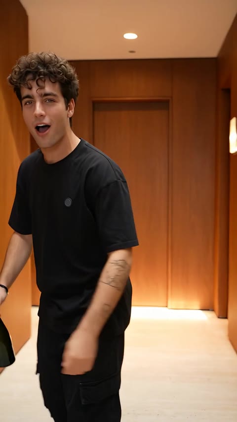 Popstar AI Video closing with the performer leaning sideways beside wooden doors