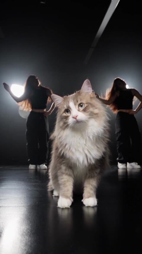 Put A Ring On It AI dancers extending their arms behind the cat at center stage