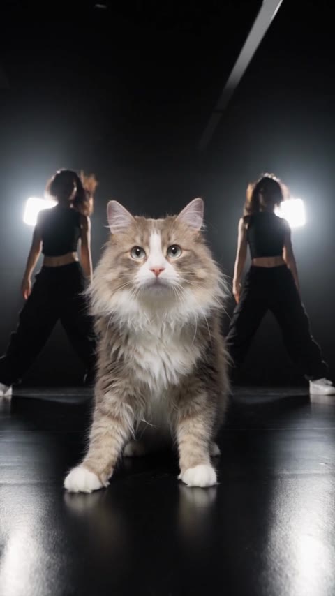 Put A Ring On It AI opening with the cat in front of two backlit dancers
