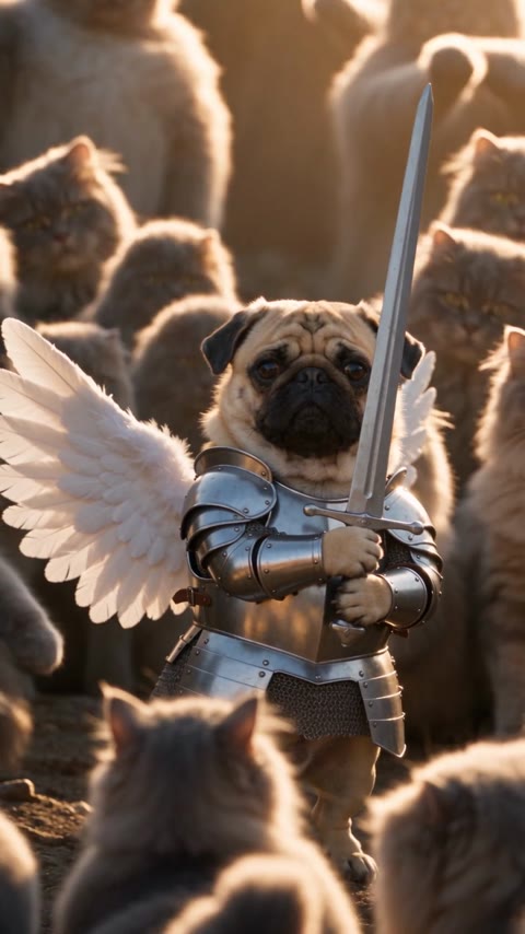 Closed on Sunday AI knight facing forward with white wings and an upright sword