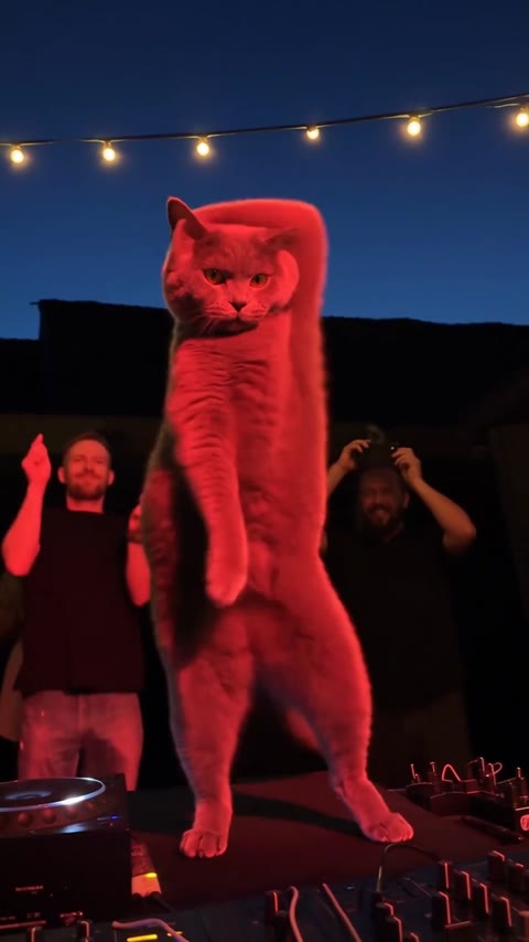 Tecktonik Dance AI middle frame with one paw high and the other across the chest