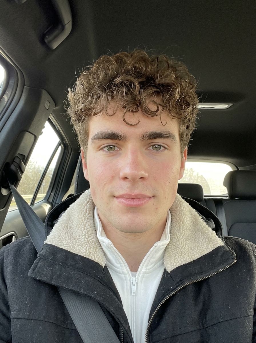 Man in a dark jacket inside a car, first Boombox Rap AI input portrait